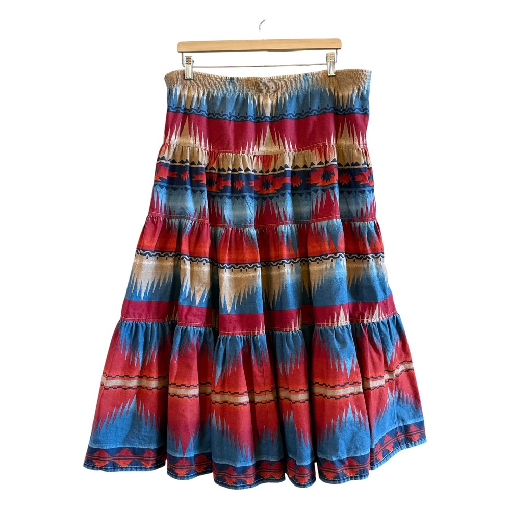 Gotcha Covered VTG Southwestern Tiered Maxi Western Cowgirl Rodeo Skirt Size L